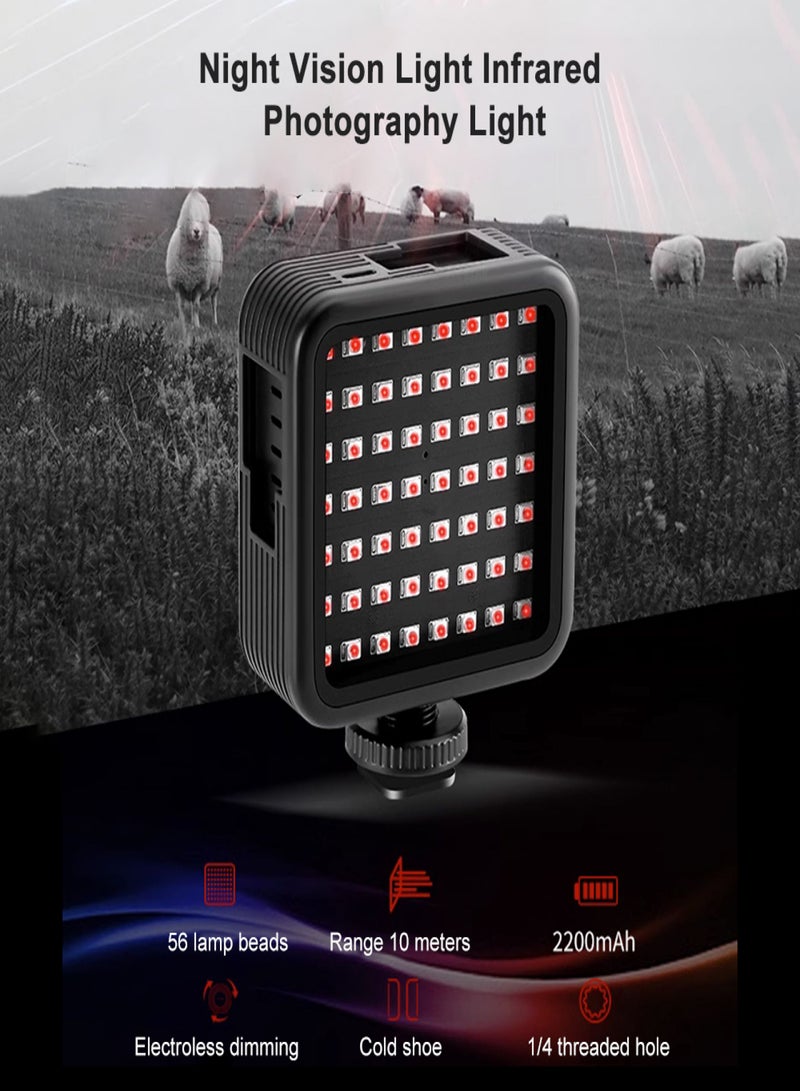 ORDRO  LN-5 Mini IR Night Vision Light Infrared Photography Light for Video Camera Camcorder 56 Light Beads Built-in Rechargeable Battery with 3 Cold Shoe Mounts 1/4in Threaded Holes for Vlog Video - Image 2